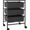 Chariot de rangement à 4 niveaux - 3 paniers et plateau - roulettes verrouillables - acier PP noir