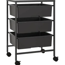 Chariot de rangement à 4 niveaux - 3 paniers et plateau - roulettes verrouillables - acier PP noir