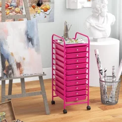 Chariot de Rangement 10 Tiroirs à roulettes, Tour de Rangement à roulettes, Tiroirs en Plastique&Cadre en Acier,37x33x86CM