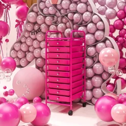 Chariot de Rangement 10 Tiroirs à roulettes, Tour de Rangement à roulettes, Tiroirs en Plastique&Cadre en Acier,37x33x86CM