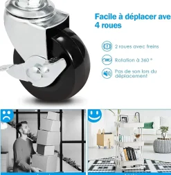 Chariot de Rangement avec 3 Paniers Ciseles Presente 4 roulettes Universelles 2 avec Frein 20KG de Support de Poids Blanc