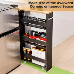 Chariot de Rangement de Cuisine à 4 Niveaux avec 4 roulettes Étagère de Cuisine avec Poignée Latérale Noir