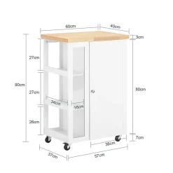 Chariot de Service à Roulettes,Meuble de Rangement Cuisine et Salon,Blanc,FKW75-WN,SoBuy