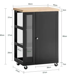 Chariot de Service à Roulettes,Meuble de Rangement Cuisine et Salon,Noir,FKW75-SCH,SoBuy