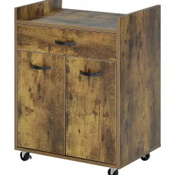 Chariot de service desserte de cuisine à roulettes tiroir placard 2 portes étagère aspect bois vieilli
