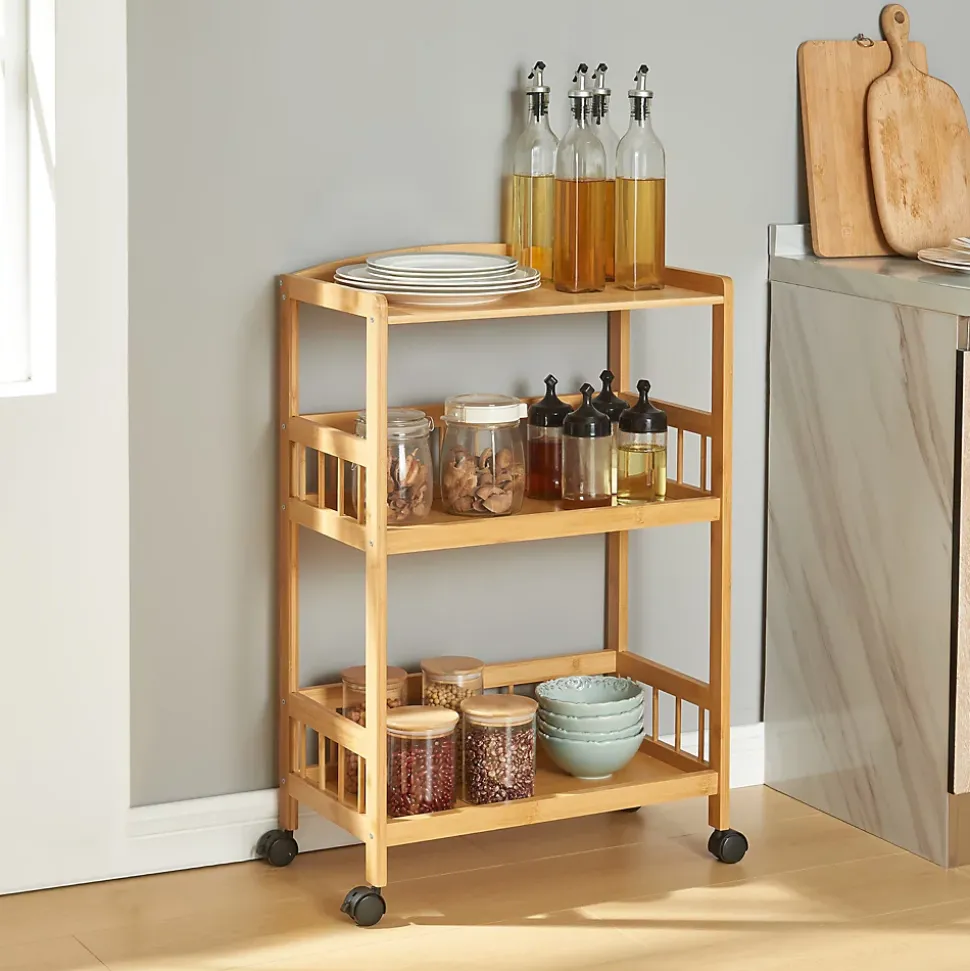 Chariot de service Huddinge bambou 80 x 53 x 30 cm naturel noir en.casa