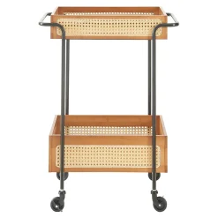 Chariot de service Tervola 81 x 61 x 39 cm noir effet bois aspect rotin en.casa