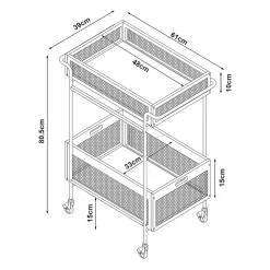 Chariot de service Tervola 81 x 61 x 39 cm noir effet bois aspect rotin en.casa