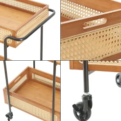 Chariot de service Tervola 81 x 61 x 39 cm noir effet bois aspect rotin en.casa