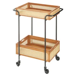 Chariot de service Tervola 81 x 61 x 39 cm noir effet bois aspect rotin en.casa