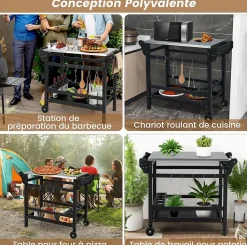 Chariot Extérieur pour Barbecue Desserte Plancha Comptoir Acier Inoxydable