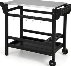 Chariot Extérieur pour Barbecue Desserte Plancha Comptoir Acier Inoxydable
