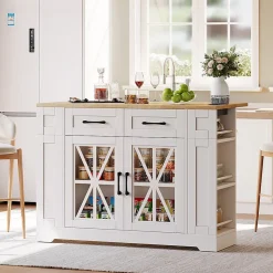 Chariot Îlot Cuisine 120cm Table Rabattable USB AC Verre Roues Blackcolors