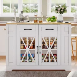 Chariot Îlot Cuisine 120cm Table Rabattable USB AC Verre Roues Blackcolors