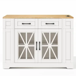 Chariot Îlot Cuisine 120cm Table Rabattable USB AC Verre Roues Blackcolors