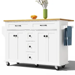 Chariot multifonction 120x65cm, 5 tiroirs/armoires, porte-épices, roulettes, cuisine/salon