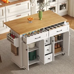 Chariot multifonction 120x65cm, 5 tiroirs/armoires, porte-épices, roulettes, cuisine/salon