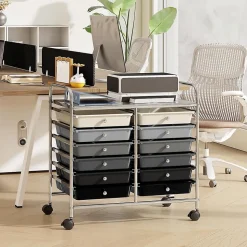 Chariot Rangement avec 12 Tiroirs Amovibles PP,Chariot à roulettes avec Roues Bloquantes et Poignées,62,5 x 37 x 62,5CM