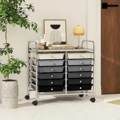 Chariot Rangement avec 12 Tiroirs Amovibles PP,Chariot à roulettes avec Roues Bloquantes et Poignées,62,5 x 37 x 62,5CM