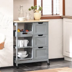 Chariot Service, Desserte Cuisine, Table Roulante, Meuble Rangement, Gris,FKW79-HG SoBuy