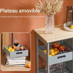 Chariot Service, Desserte Cuisine, Table Roulante, Meuble Rangement, Gris,FKW79-HG SoBuy