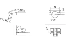 Charnière façade Titus 170°, 2 pièces