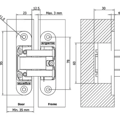 Charnière invisible zamak chromé mat - 95 x 23 mm - Small - Argenta