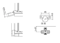 Charnière standard Titus 100°, 2 pièces