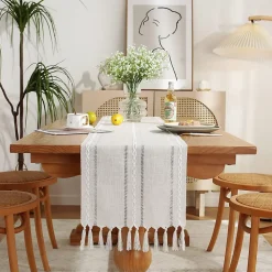 Chemin de Table Bohème Coton et Lin 33 x 120 cm Ivoire