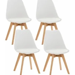 CLP Lot De 4 Chaises De Cuisine Linares Avec Surface En Plastique Et Revêtement En Similicuir I Piètement En Bois De Hêtre - Blanc