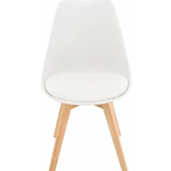 CLP Lot De 4 Chaises De Cuisine Linares Avec Surface En Plastique Et Revêtement En Similicuir I Piètement En Bois De Hêtre - Blanc