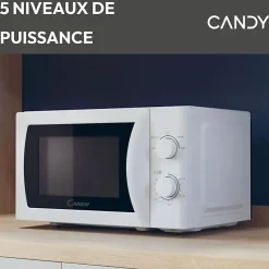 CMW20SMW Micro-ondes Mono CANDY Idea - 20L - MO : 700W - UI mécanique - 5 niveaux de puissance - Blanc