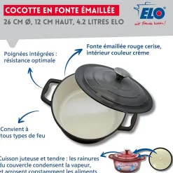 Cocotte 26 cm en fonte émaillée gris classique 4.5 L Elo