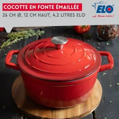 Cocotte en fonte émaillée 26 cm rouge cerise 4.5 L Elo