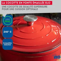 Cocotte en fonte émaillée 26 cm rouge cerise 4.5 L Elo