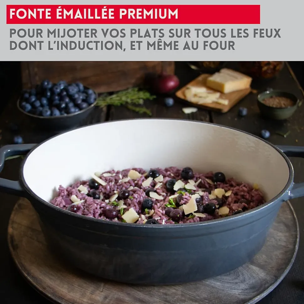 Cocotte en fonte émaillée basse gris classique 28 cm 2,8 L Elo