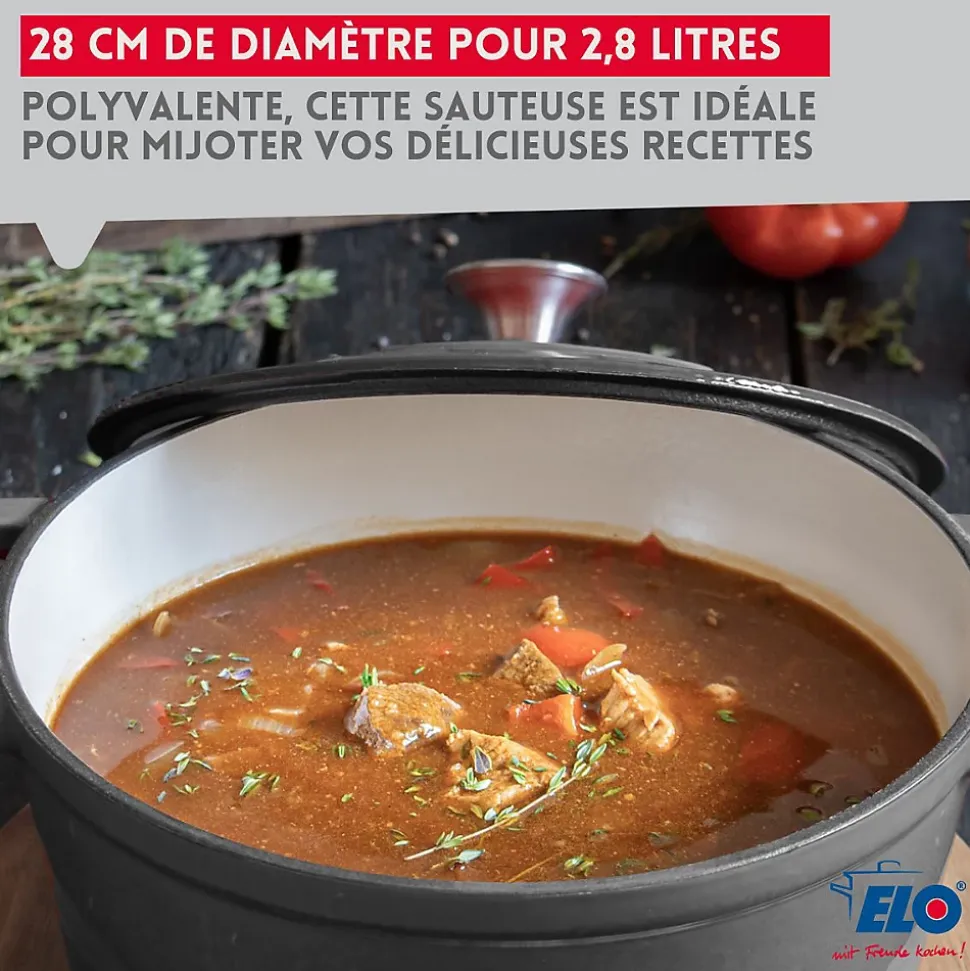 Cocotte en fonte émaillée basse gris classique 28 cm 2,8 L Elo