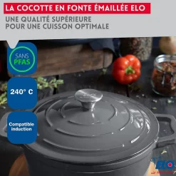 Cocotte en fonte émaillée basse gris classique 28 cm 2,8 L Elo