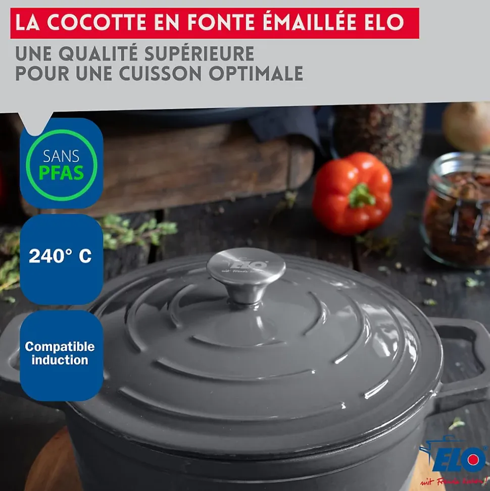 Cocotte en fonte émaillée basse gris classique 28 cm 2,8 L Elo