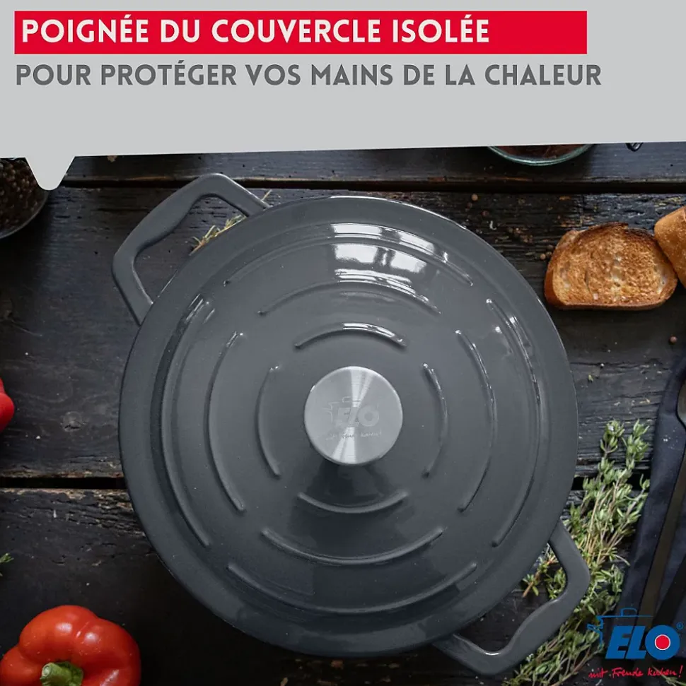 Cocotte en fonte émaillée basse gris classique 28 cm 2,8 L Elo