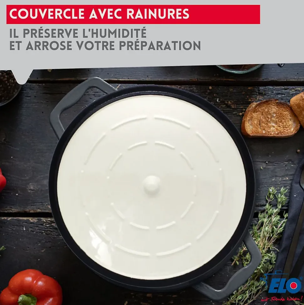Cocotte en fonte émaillée basse gris classique 28 cm 2,8 L Elo