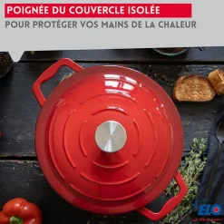 Cocotte en fonte émaillée basse 28 cm rouge cerise 3L Elo