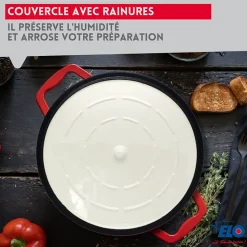 Cocotte en fonte émaillée basse 28 cm rouge cerise 3L Elo