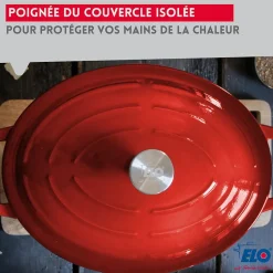 Cocotte ovale en fonte émaillée 33 cm de long rouge cerise 4,9 L Elo