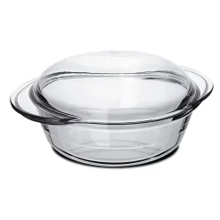 Cocotte ronde avec couvercle, casserole avec poignées en verre, capacité 2.3 L - Longueur 26 x Profondeur 20.2 x Hauteur 10.9 cm