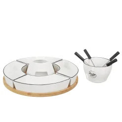 Coffret à Fondue - Cook Concept - Support Bambou - Coupelle X4 - Multicolore - H19 X L30 X P30 Cm