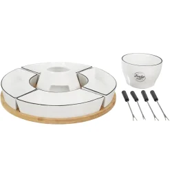 Coffret à Fondue - Cook Concept - Support Bambou - Coupelle X4 - Multicolore - H19 X L30 X P30 Cm