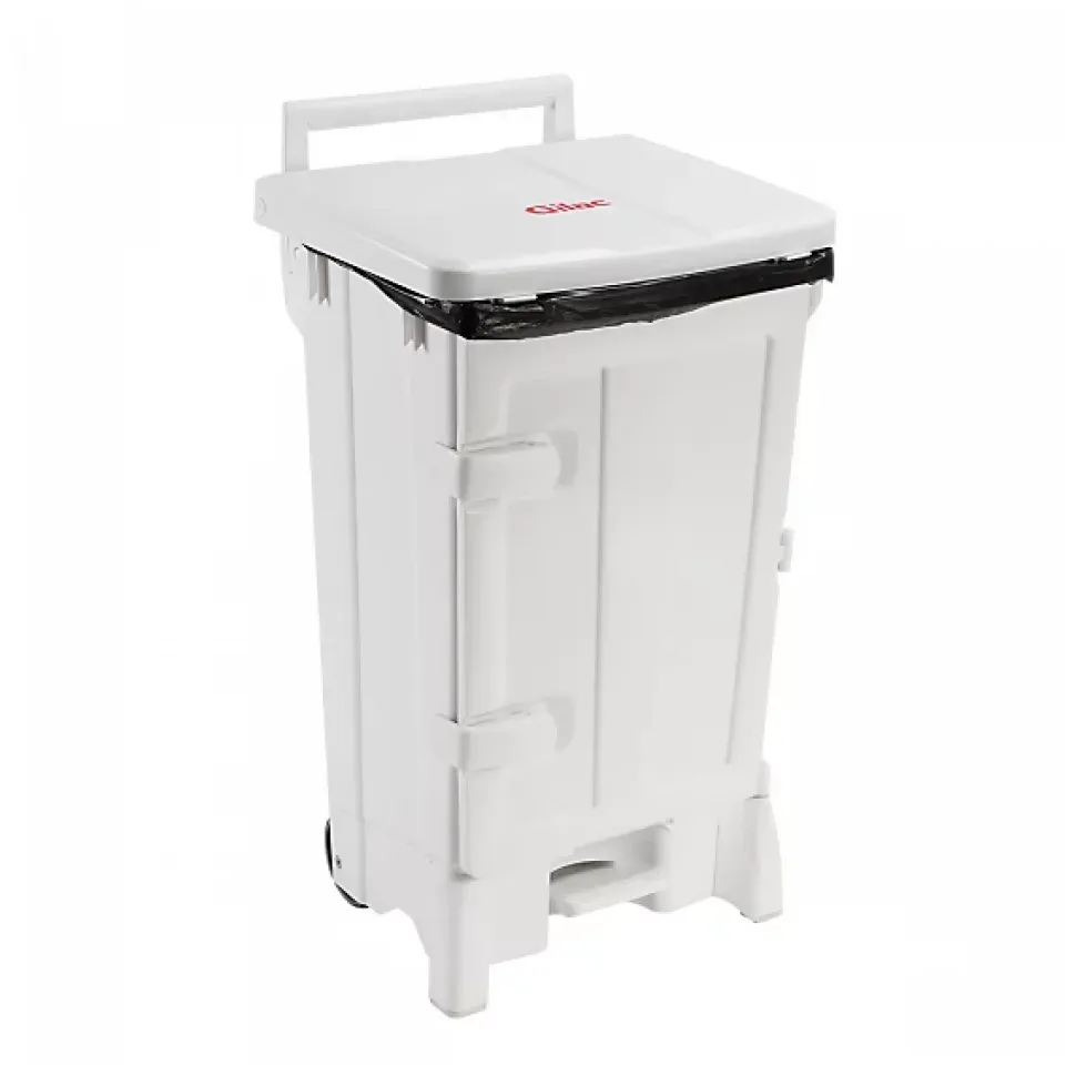 Collecteur à pédale 90 L + porte - couvercle blanc