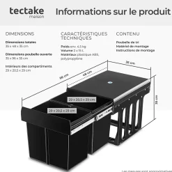 Collecteur de déchets 30 L et 2 compartiments 35 x 48 x 35 cm
