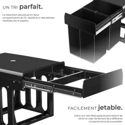 Collecteur de déchets 30 L et 2 compartiments 35 x 48 x 35 cm
